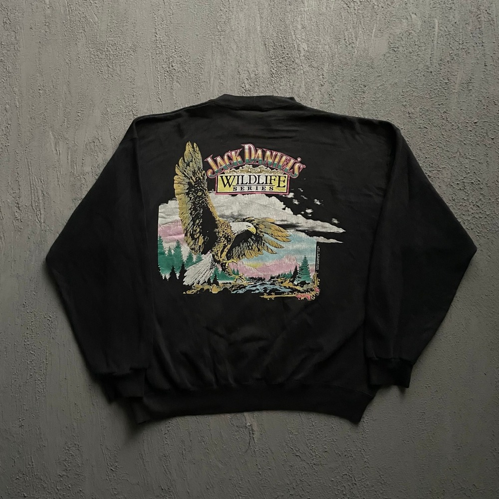 Vintage Jack Daniels Eagle Sweatshirt Mens XL Black 1990s Wildlife Series